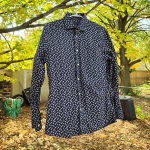 Tommy Hilfiger Dark Blue Floral Dress Shirt Slim Fit Size M